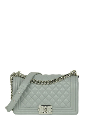 Chanel Grey Shiny Caviar Quilted Medium Boy Bag