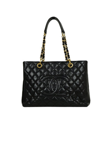 Chanel 2010-2011 Black Caviar Leather Quilted Grand Shopper Tote Discontinued Bag