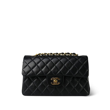 Black leather Quilted Classic Flap Small Gold Hardware