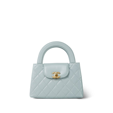 Light Blue Aged leather Quilted Nano Kelly Shopper Aged Gold Hardware
