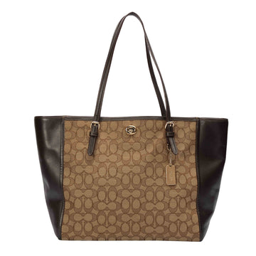 Coach Dual Toned Signature Canvas Leather Shopper Tote