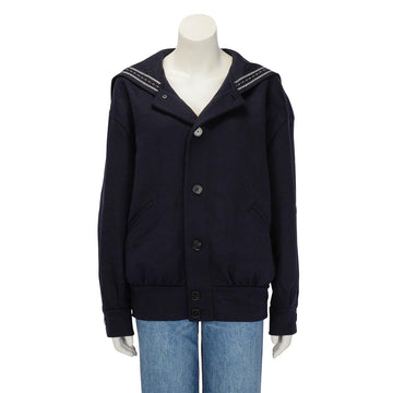 Dior Navy Wool Pearl Embellished Logo Jacket FR 36