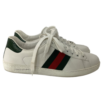 Gucci Ace Web Low-Top Sneakers in White Leather