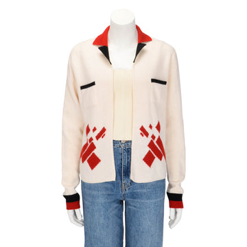 Chanel Ecru & Red Cashmere Open Cardigan FR 46