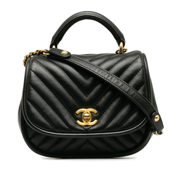 Top Quality Chanel Coco V Stitch Top Handle  Chain Shoulder Bag Black Leather  Top Quality Chanel Middle] Vintage