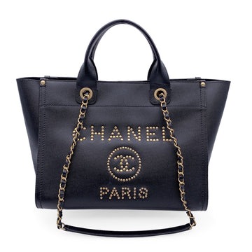 Top Quality Chanel Black Leather Leather Studded Deauville Tote Shoulder Bag