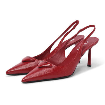 Prada Red  Saffiano Logo Slingback Pumps 40