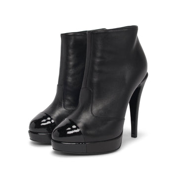 Chanel Black Lambskin  Cap Toe Boots 36