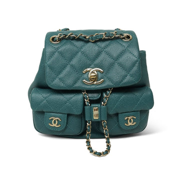 Dark Green leather Quilted Mini Duma Backpack Light Gold Hardware
