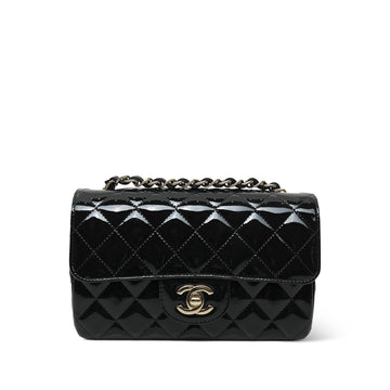 20C Black Patent Quilted Mini Rectangular Flap Light Gold Hardware