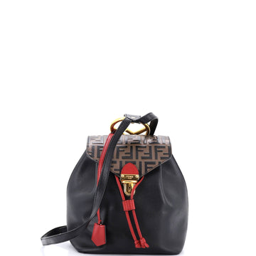 Drawstring Flap Backpack Leather with Zucca Embossed Detail Small