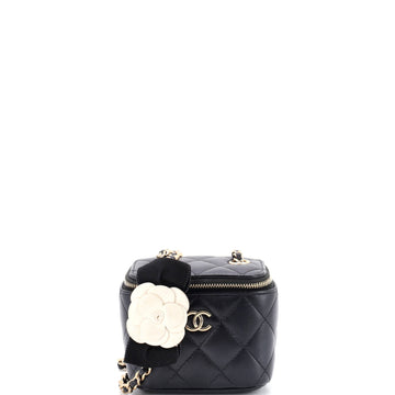 Camellia Bow Vanity Case with Chain Quilted Lambskin Mini