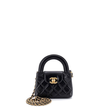 Kelly Top Handle Shopping Bag Quilted Shiny Aged Calfskin Nano