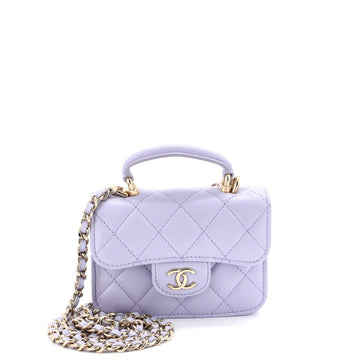 Top Handle Flap Coin Purse with Chain Quilted Lambskin
