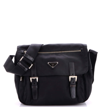 Double Buckle Flap Messenger Bag Tessuto Large