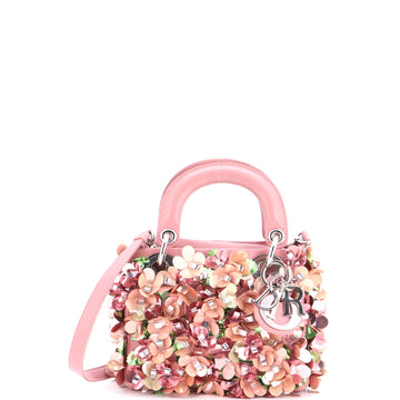 Lady Dior Flower Charm Bag Embellished Leather Mini