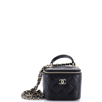 Classic Top Handle Vanity Case with Chain Quilted Lambskin Mini