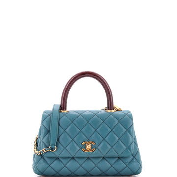 Coco Top Handle Bag Quilted Caviar with Lizard Mini