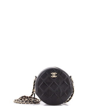 Round Clutch with Chain Debossed Quilted Leather