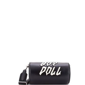 Cylinder Shoulder Bag Leather with Applique