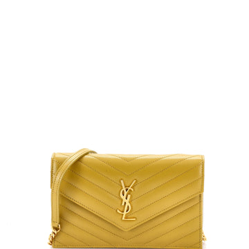 Classic Monogram Wallet on Chain Matelasse Chevron Leather Small