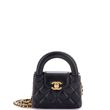 Kelly Top Handle Shopping Bag Quilted Shiny Aged Calfskin Nano