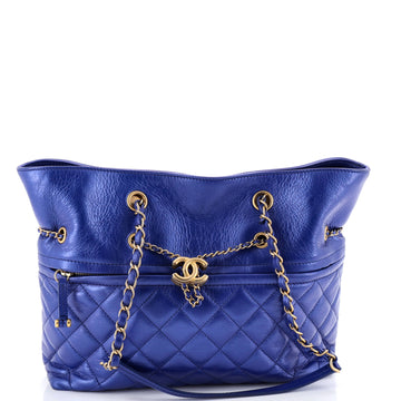 Front Zip CC Drawstring Chain Tote Quilted Calfskin Medium