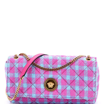 Medusa Icon Chain Flap Bag Quilted Tweed East West