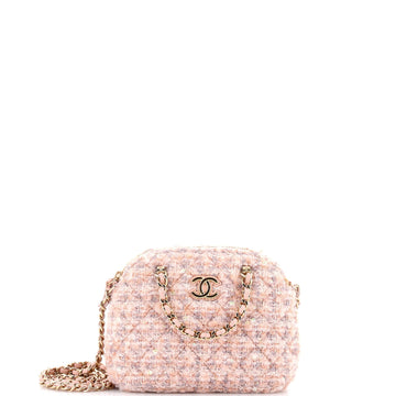 CC Dome Zip Handle Clutch with Chain Quilted Tweed Mini