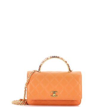 Beaded Logo Top Handle Wallet on Chain Quilted Lambskin