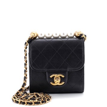 Chic Pearls Flap Clutch with Chain Quilted Goatskin Mini