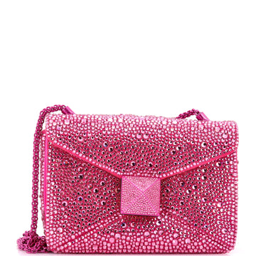 One Stud Chain Flap Bag Crystal Embellished Suede Small