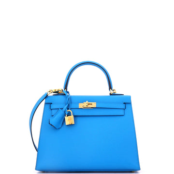 Kelly Handbag Bleu Frida Epsom with Gold Hardware 25