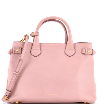 Banner Tote Leather and House Check Canvas Medium