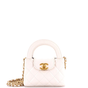 Kelly Top Handle Shopping Bag Quilted Shiny Aged Calfskin Nano