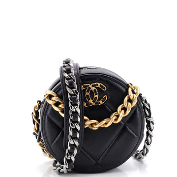19 Round Clutch with Chain Quilted Leather