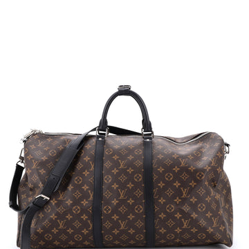 Keepall Bandouliere Bag Macassar Monogram Canvas with Leather 50