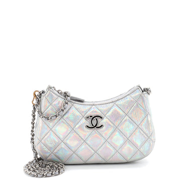 Hobo Clutch with Chain Quilted Iridescent Metallic Goatskin