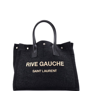 Rive Gauche Shopper Tote Raffia with Canvas Small
