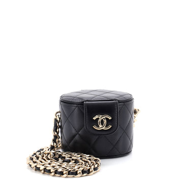 Resin Elegant Chain Tubular Vanity Case Quilted Lambskin Mini