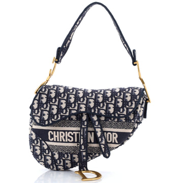 Saddle Handbag Logo Embroidered Oblique Canvas Medium