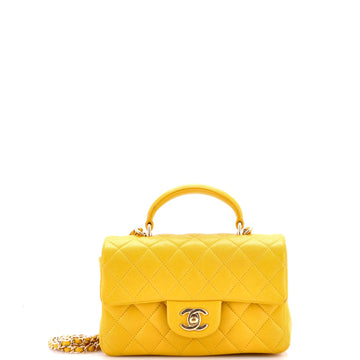 Classic Single Flap Top Handle Bag Quilted Lambskin Mini
