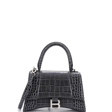 Hourglass Top Handle Bag Crocodile Embossed Leather Small