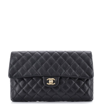 Classic Flap Clutch Quilted Caviar