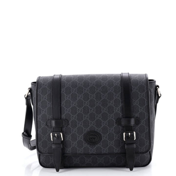 Interlocking G Patch Messenger Bag GG Coated Canvas with Leather Medium