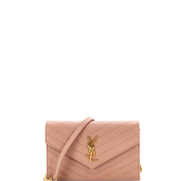 Classic Monogram Wallet on Chain Matelasse Chevron Leather Small