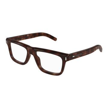 Gucci Eyeglasses Square Full Rim, Havana Frame and Clear Demo Lenses Lens GG1525O003