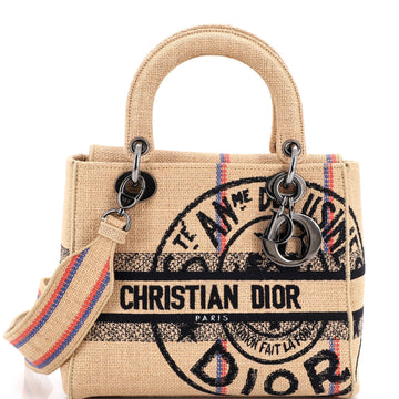 Lady D-Lite Bag Embroidered Raffia Medium