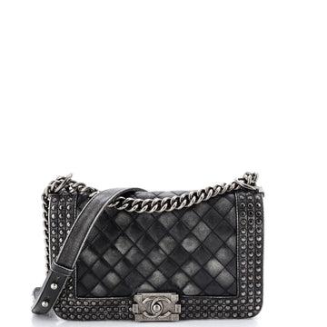 Paris-Dallas Boy Flap Bag Studded Quilted Distressed Calfskin Old Medium