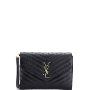 Classic Monogram Envelope Wristlet Clutch Matelasse Chevron Leather